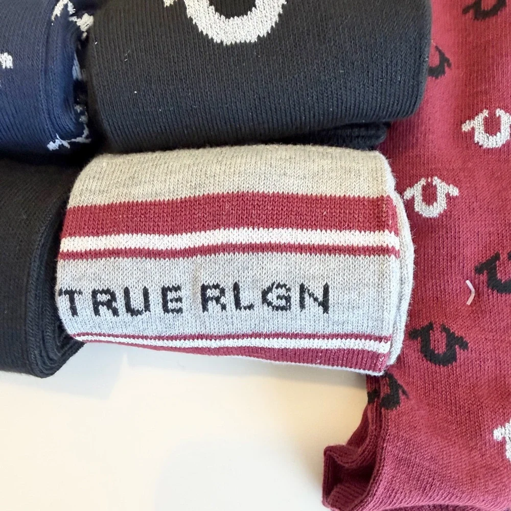 True Religion 6-Pack Crew Socks with silver threads for shoe size 8-12.5 NWT